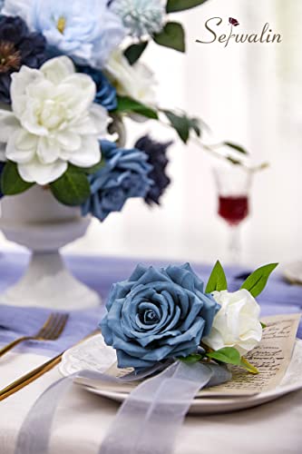 Artificial Flowers Dusty Blue Flowers for Wedding Home Decor (Blue / 1 Box)