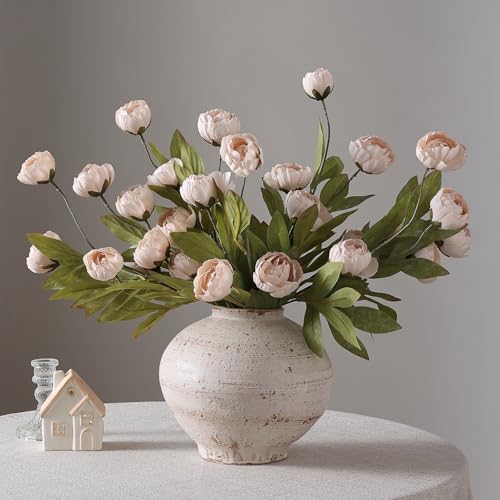 6 Pcs 27" Faux Silk Peony Artificial Flowers Stems for Vase (Beige)