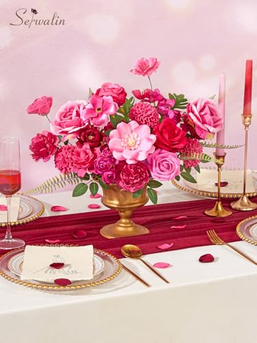 Artificial Flowers Hot Pink Magenta Fake Silk Flowers for Wedding (Hot Pink / 1 Box)