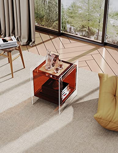 Acrylic Nightstand Colorful Bedside Table with Open Storage Shelf (Dark Brown)