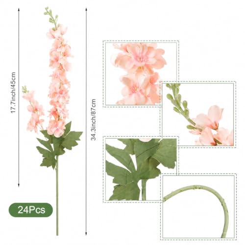 24 Pcs Pink Delphinium Artificial Flower Bulk (34.25" / Pink)