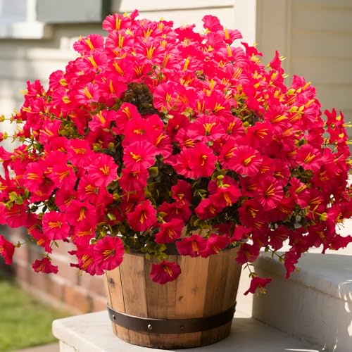 Artificial Morning Glory Flowers with Eucalyptus (Rose Red)