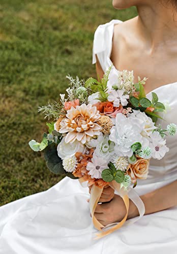 Artificial Flowers Combo Dahlia 34pcs Silk Mix Fake Flowers Roses for DIY Wedding Bouquets Combo Centerpieces Arrangements Party Bridal Baby Shower Home Decorations (White Pink)
