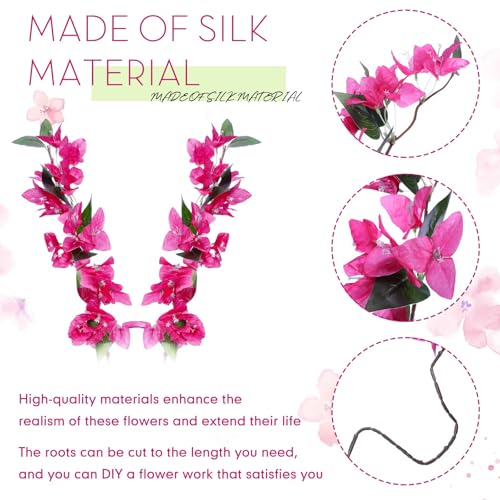 60 Pcs Fake Bougainvillea Bulk Silk Flower UV Resistant (Rose Red)