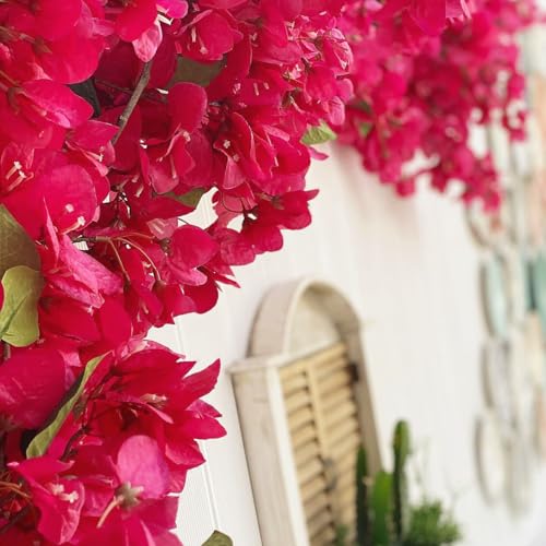 Pack of 24 Artificial Bougainvillea Flower Stems Silk Long Branches Full Blossoms for Home Wedding Table Centerpiece Event Backdrop Indoor Outdoor Decorations (Deep Pink - Pack of 24)