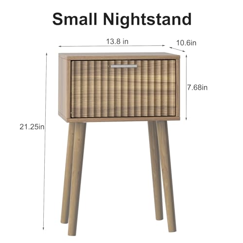 Nightstands Set of 2 (Rustic Walnut / Fluted Style)