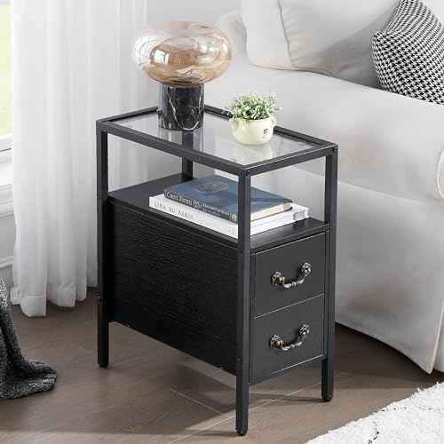 End Tables 24" Height Narrow Nightstands (Classic Black / Set of 1)