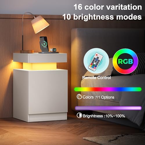 LED Nightstands Set of 2 (White / 15 inch-2P)