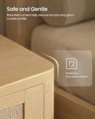 Set of 2 Boho Nightstands with Rattan (Oak Beige / 15"D x 18.9"W x 23.6"H-BOHO)