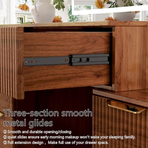 Modern Vanity Desk with 31.5" Mirror and Lights (Brown)