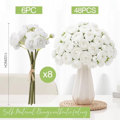 48 Pcs Ranunculus Artificial Flower (White)