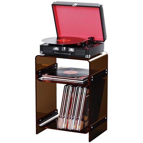 Acrylic Record Player Table with Storage Shelf (Dark Brown / Medium)