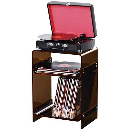 Acrylic Record Player Table with Storage Shelf (Dark Brown / Medium)