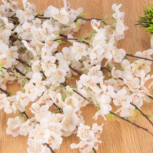 Artificial Cherry Blossom Branches Decor 6 PCS Fake Flowers Indoor (6pcs-29.92 Inch White)