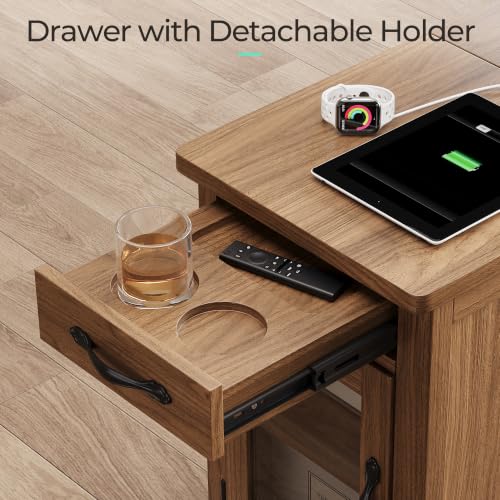 Charging End Table with USB Ports (Walnut / Glass Door)