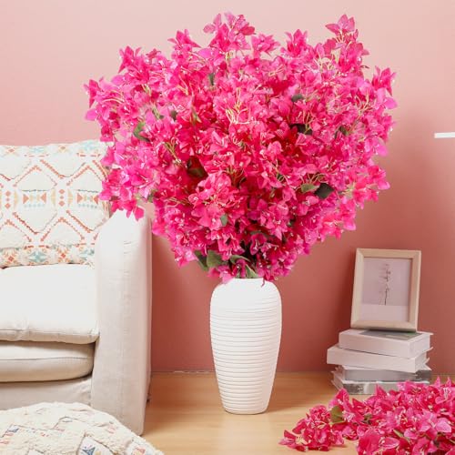 16 Pack Artificial Bougainvillea Bulk Silk Flower (Rose Purple)
