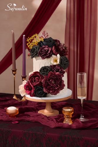 Burgundy Black Artificial Flowers (Black Red / 1 Box)