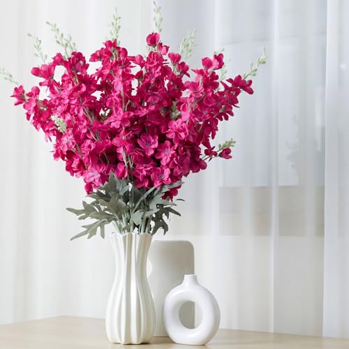 24 Pcs Rose Red Delphinium Artificial Flower Bulk (34.25" / Rose Red)