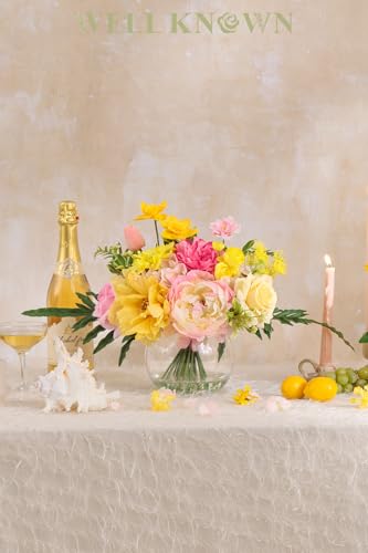 Artificial Flowers Centerpieces in Glass Vase with Fake Water (Yellow & Hot Pink Plus)