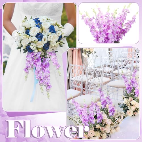 12 Pcs Purple Delphinium Artificial Flower Bulk (34.25" / Purple)