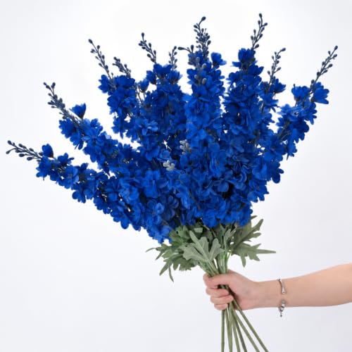 24 Pcs Royal Blue Delphinium Artificial Flower Bulk (34.25" / Royal Blue)
