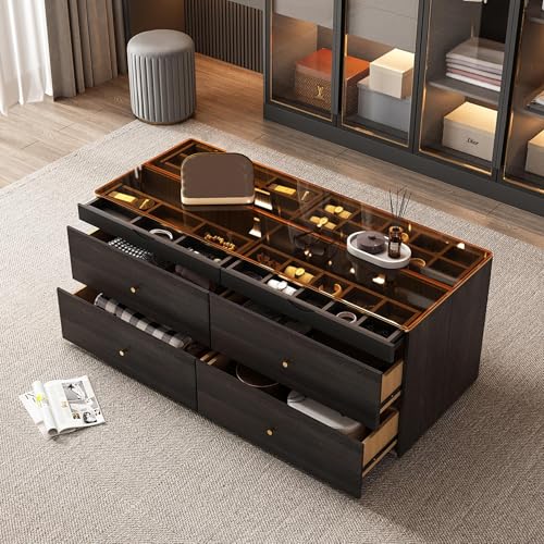 Nightstand with Glass Top (Black Brown)