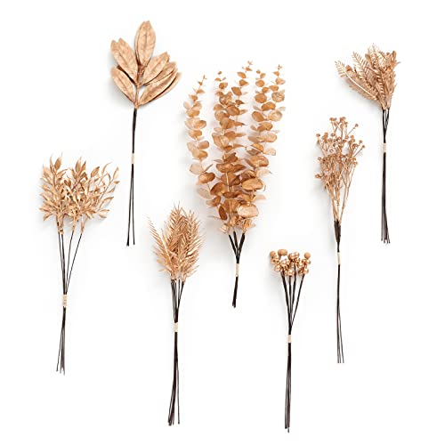 Artificial Faux Greenery Stems 33pcs Golden Fake Greenery (Gld-golden)