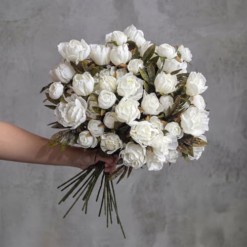 Faux Silk Peony Artificial Flowers Stem for Vase (Beige)