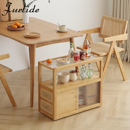 Rattan Nightstand Side Table with Storage (Wood)