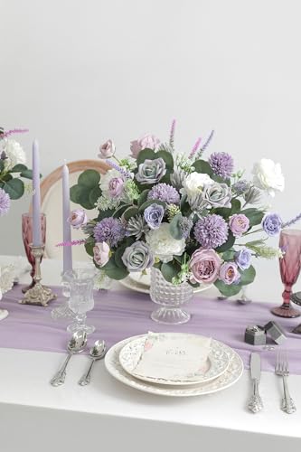 18Heads Multi Use Artificial Flowers Combo for DIY Centerpieces Arrangements Wedding Bridal Bouquet Table Chair Decor Candle Holder Baby Shower Cake Decor Flower Strips Home Decor (Forest Purple)