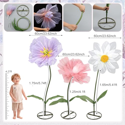 3 Pcs Multicolor Giant Flowers for Decoration with Standing (Multi Color / Classic)