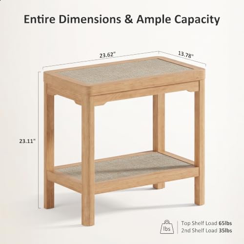 Rattan Side Table End Table with Round Edge Design (Natural Oak, Round Edges)