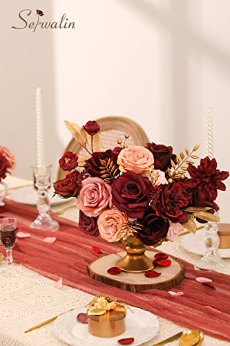 2PCS Artificial Flowers Burgundy Pink Fake Flowers for Wedding (Classic Burgundy Pink / 2 Boxes)