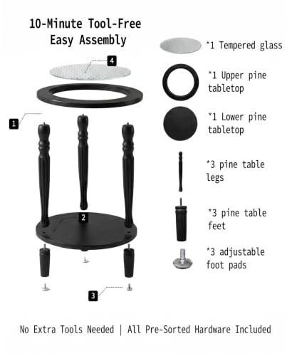 Matte Black Round 2‑Tier Mid‑Century Modern End Table with Glass (Black)