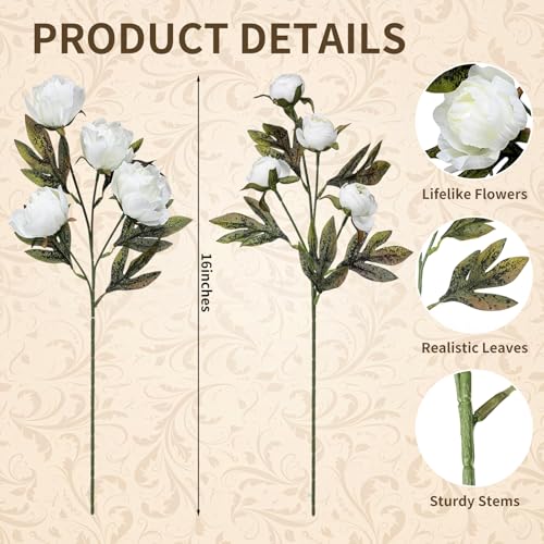 Faux Silk Peony Artificial Flowers Stem for Vase (Beige)