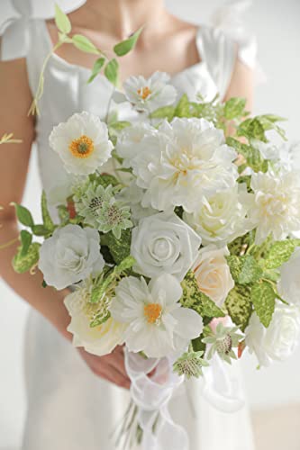 Artificial Flowers Combo Box Set Faux Flowers Bulk Flower Leaf with Stems Arrangements for DIY Wedding Bouquets Party Table Centerpieces Home Decorations Indoor Outdoor (White)
