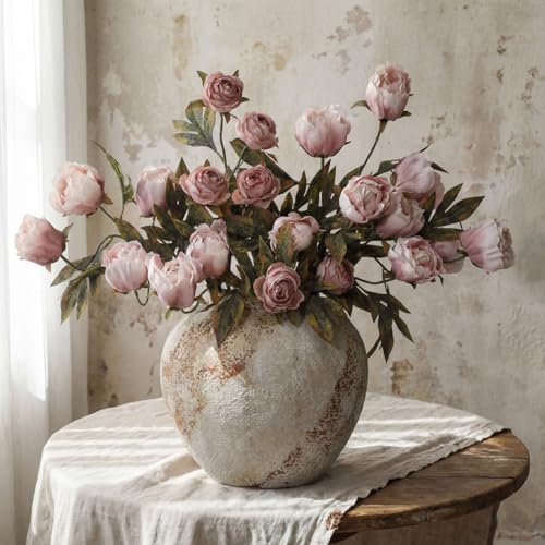 Faux Silk Peony Artificial Flowers Stem for Vase (Brownish)
