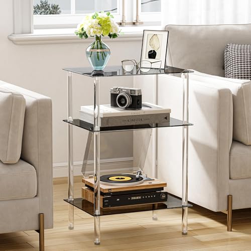 3 Tier Tempered Glass Side Tables (Black / 3 tier High)
