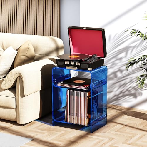 Acrylic Record Player Table with Storage Shelf (Blue / Medium)