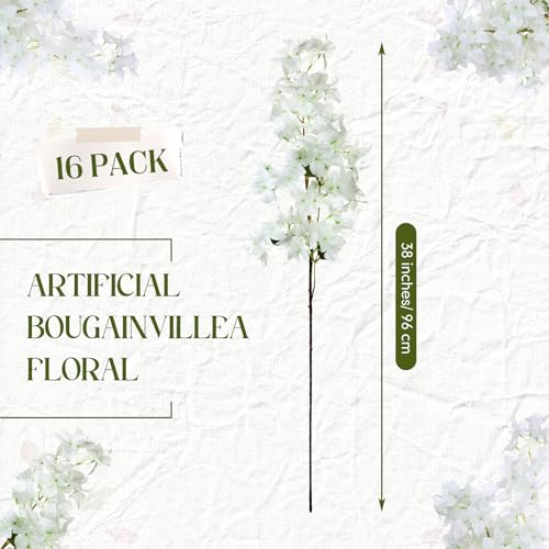16 Pack Artificial Bougainvillea Bulk Silk Flower (White)