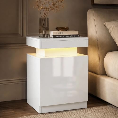 Nightstand Set of 2 with RGB LED Lights (White / 17.7 inch-2P)