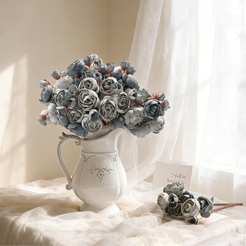 32Pcs Dusty Blue Ranunculus Artificial Flowers Home Wedding Decor (Dusty Blue)