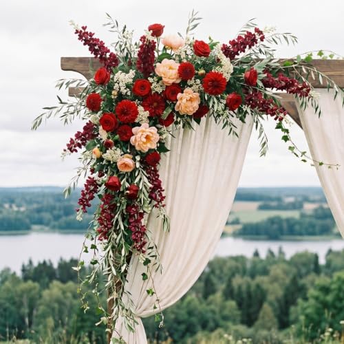 16Pcs Burgundy Delphinium Artificial Flower 33.5''Long Stem Burgundy Flower (Red)