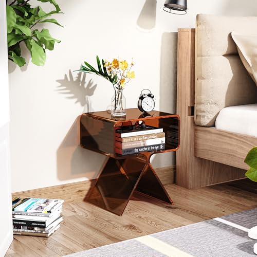 Acrylic Nightstand Bedside Side Table (Dark Brown)