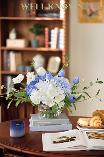 Artificial Flowers with Vase (Blue & White Mixed)