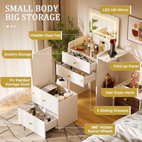 Makeup Vanity Desk with Mirror and Lights (White)