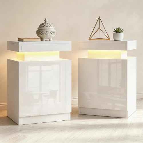 Nightstand Set of 2 with RGB LED Lights (White / 17.7 inch-2P)