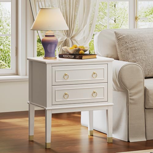 27.6 Inch Tall Nightstand with Charging Station (White)