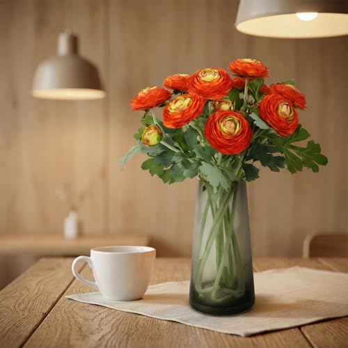 Orange Artificial Ranunculus Flowers with Real Touch Stem (Orange / 10)