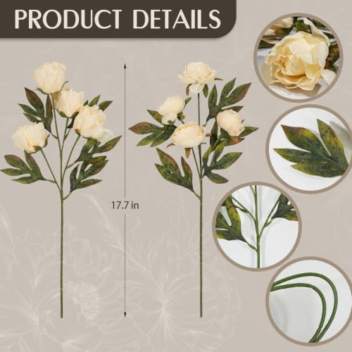 8 PCS 18" Faux Peonies Artificial Flowers Silk Flowers for Vase (Champagne / 8P)